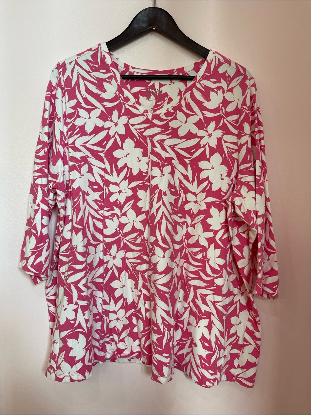 Essentials Pink and White Floral Tunic Top